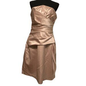 David Bridal Strapless Knee Length Formal Dress Zip Closure Beige Size L 12/14